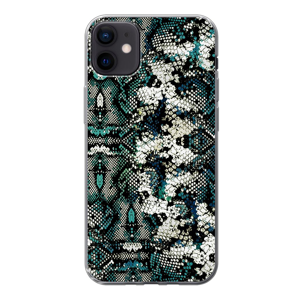 MuchoWow Handyhülle Schutzhülle Hülle für iPhone 12 mini Tiermuster - Weiß - Türkis Silikon Softcase Handy Hülle - Bild