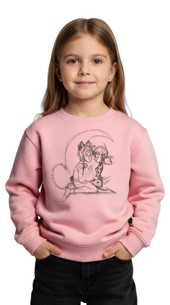 Spreadshirt Miraculous Ladybug Und Cat Noir Zeichnung Kinder Premium Pullover, 122/128 (6 Jahre), Rosa