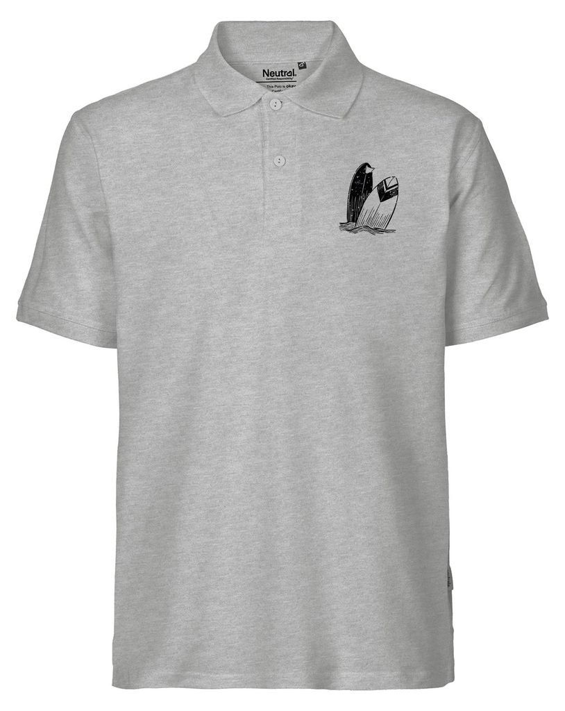 Huuraa Herren Polo Shirt Surfboard Board XL Sport Grey Bio Baumwolle Fairtrade Poloshirt Geschenkidee