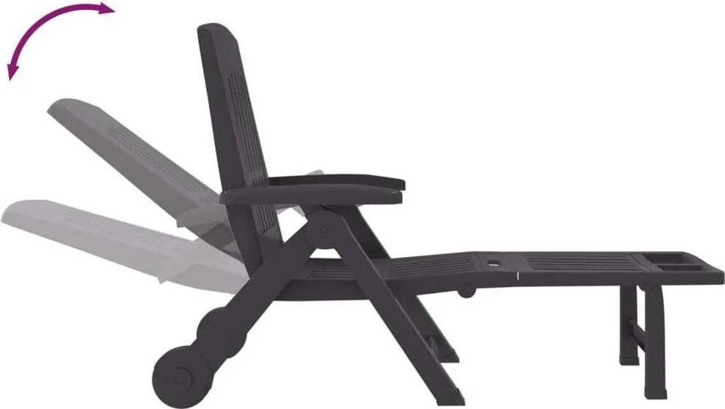 Chaise longue pliante avec roulettes anthracite en PP résistant