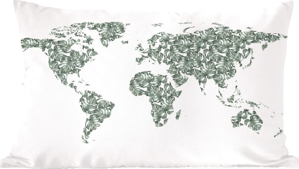 MuchoWow Zierkissen Sofakissen Wohnzimmer Dekokissen 50x30 cm Weltkarte - Tropische Pflanzen - Weiß - Wohnzimmerdekoration - Polster mit Photo