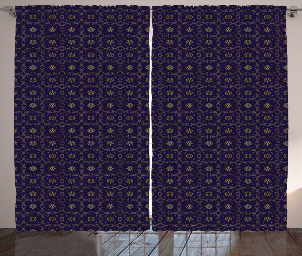 ABAKUHAUS orientalisch Rustikaler Vorhang, Arching Dots Blumenmotive, Wohnzimmer Universalband Gardinen mit Schlaufen und Haken, 280 x 225 cm, Dark...
