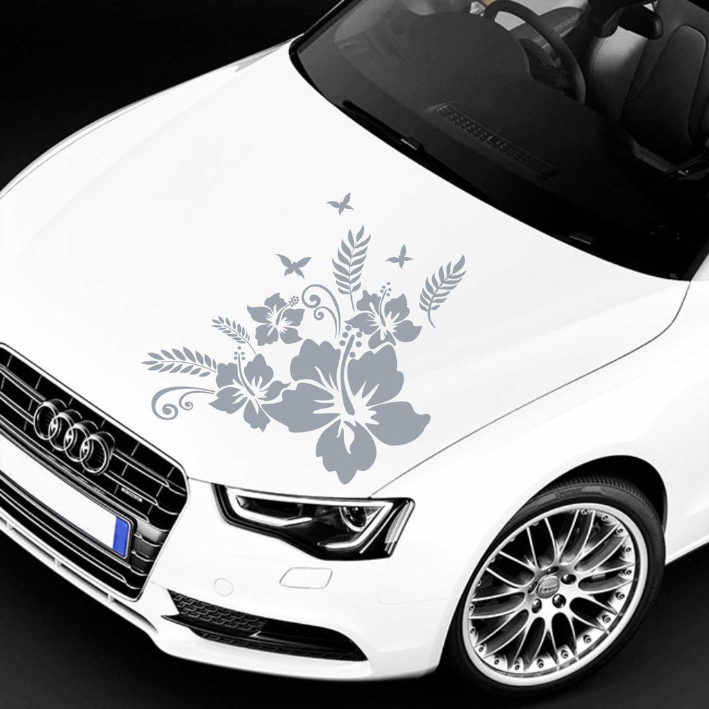 Aufkleber - Autoaufkleber "Hibiskus Ranke Jessi" 50cm x 50cm silber - Tuning Carystyling Heckscheibe Auto