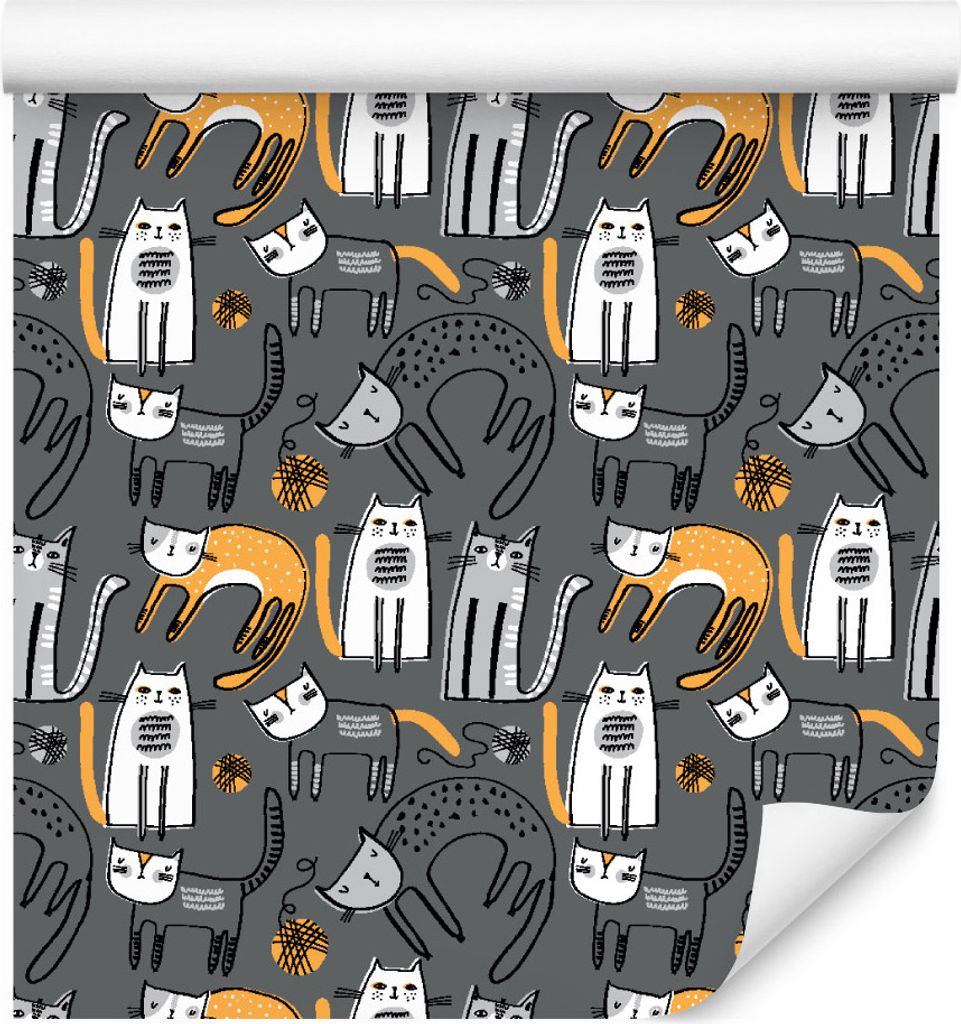 10m VLIES TAPETE Rolle Kinderzimmer Tiere Katzen Strickwollen Spiel XXL