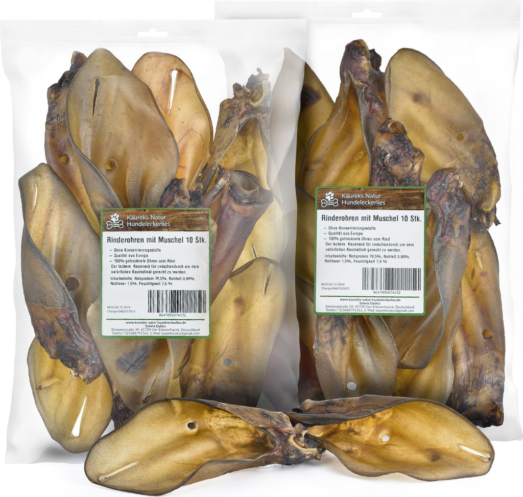 Kaureks Natur Hundeleckerlies, Rinderohren mit Muschel 20 Produktbild 