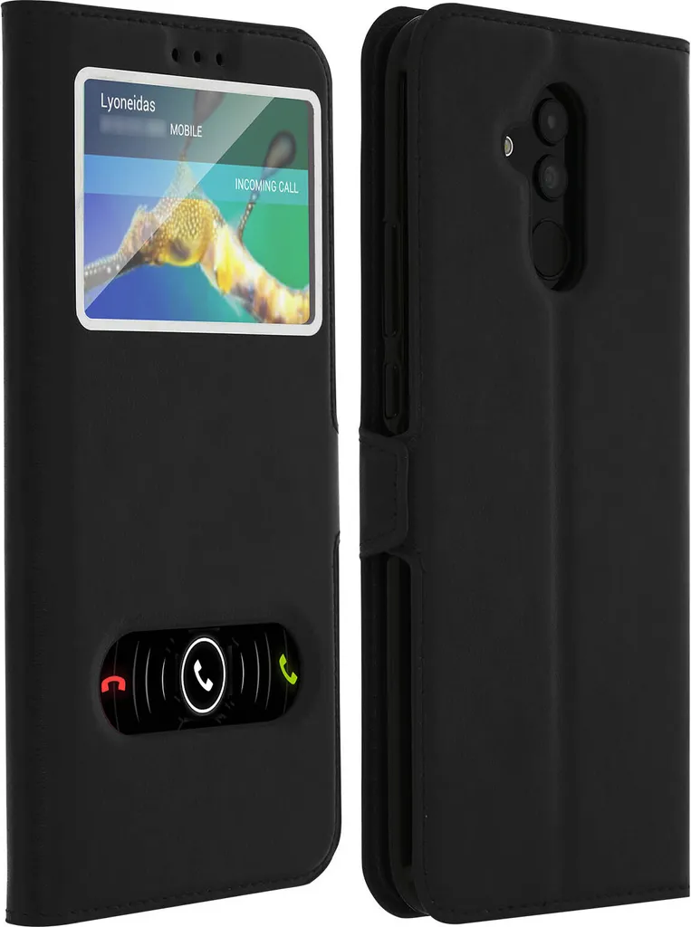 Huawei Mate 20 lite flip cover con doppia finestra e funzione stand - Nero