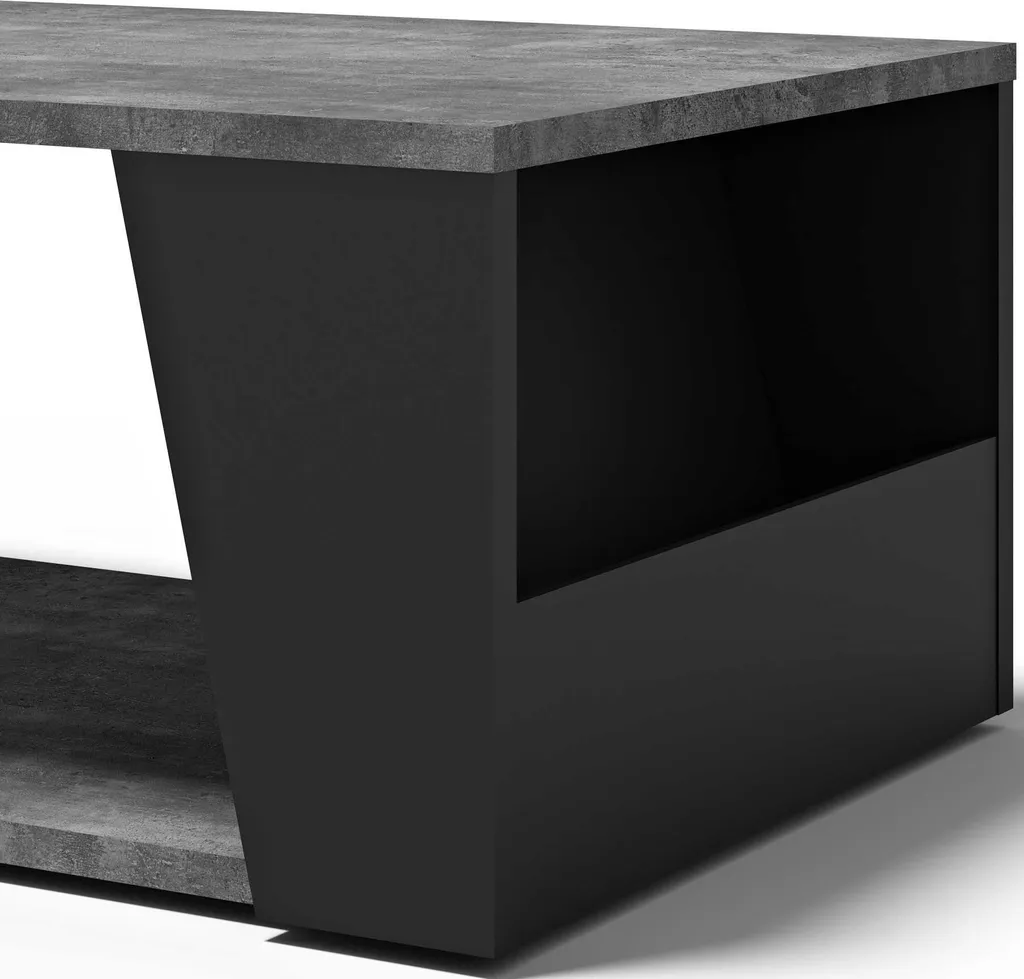 Table basse de salon rectangulaire décor béton et pieds noirs mats - 8