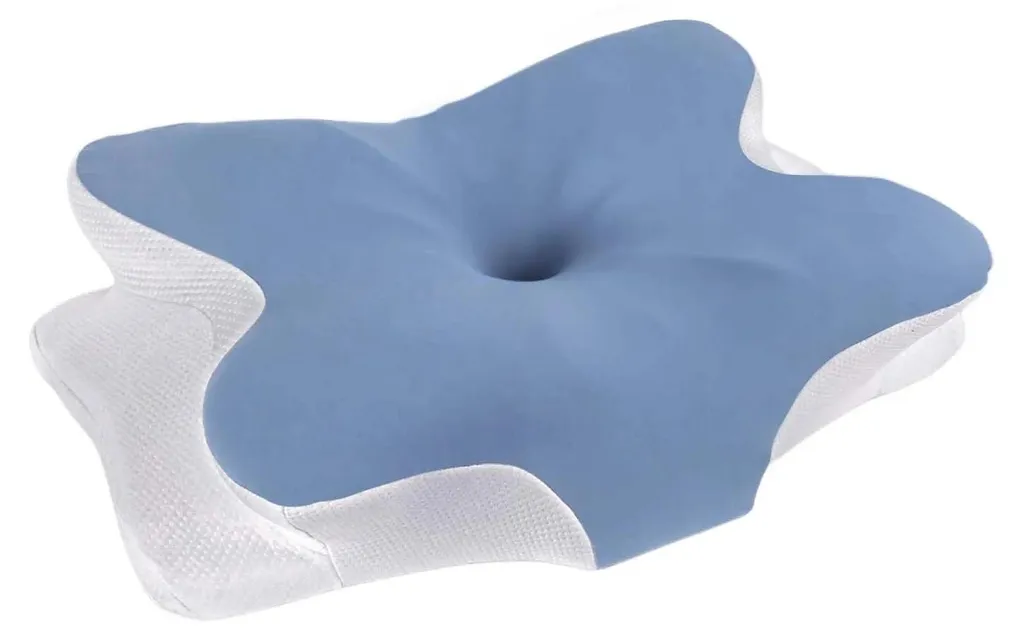 Oreiller ergonomique bleu lavable avec mousse à mémoire de forme