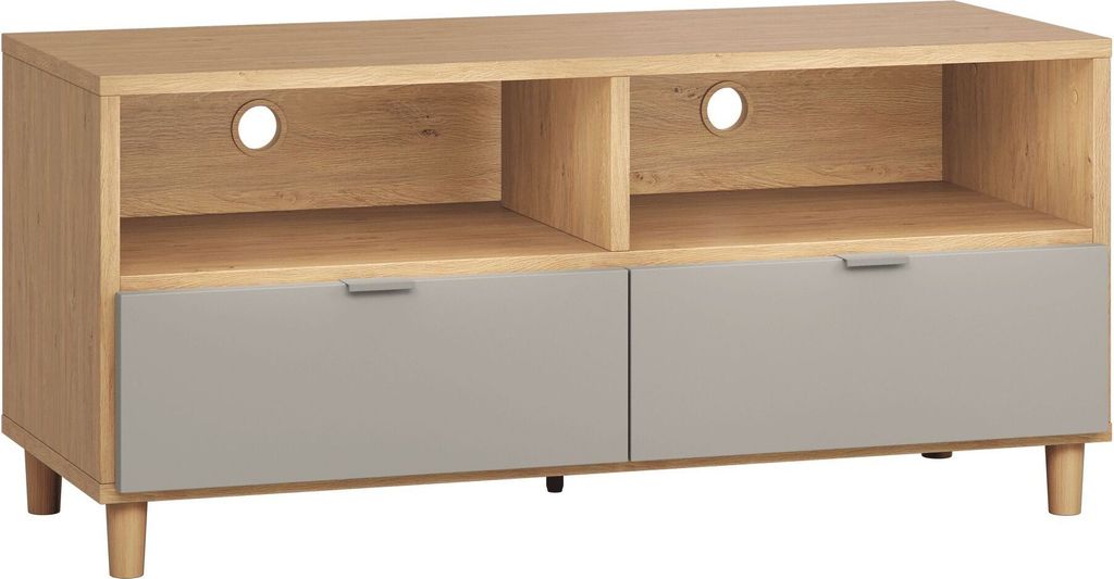 TV-Unterschrank Nanez 10, Farbe: Eiche / Grau - Abmessungen: 56 x 120 x 47 cm (H x B x T)