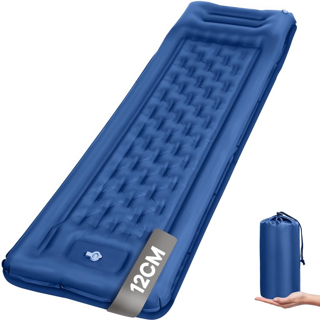 Isomatte Selbstaufblasend Luftmatratze Camping,12cm Dicke aufblasbare Camping Matratze,72 * 196cm Air Mattress mit Kopfkissen und Fußpumpe