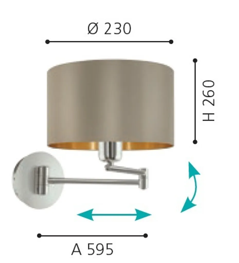 Applique Murale Orientable Eglo 95055 : Éclairage Douceur Taupe et Or