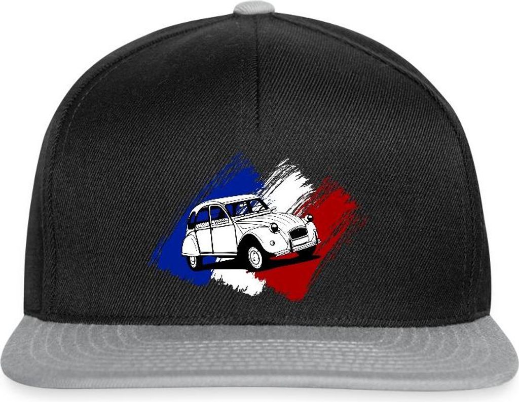 Spreadshirt Citroën 2CV Ente Französische Flagge Snapback Cap, One size, Schwarz/Grau