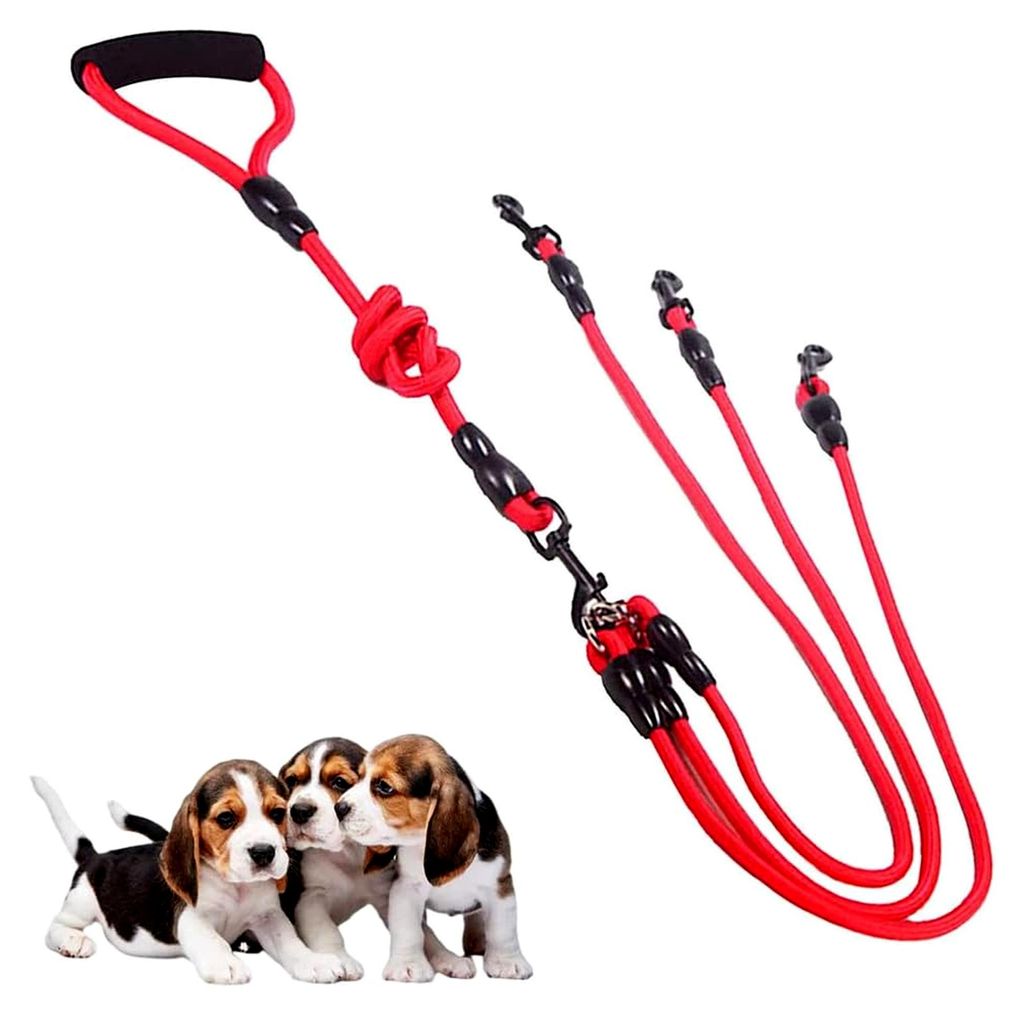 Hundeleinen, 3-in-1 Hundeleine mit verstellbarer abnehmbarer Kupplung, Hundekette, Anti-Zieh-Leine für ein, zwei oder drei Hunde