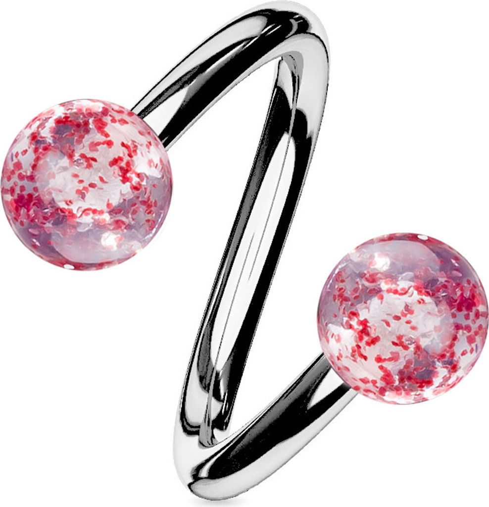 viva-adorno Lippenpiercing Chirurgenstahl Labret Spirale Twister Doppelkugel Kunststoff Glitter Glitzer verschiedene Farben Z335,Rot