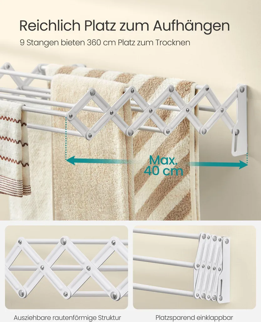 Sèche-linge extensible et pliable blanc nuage - Étendoir à linge robuste