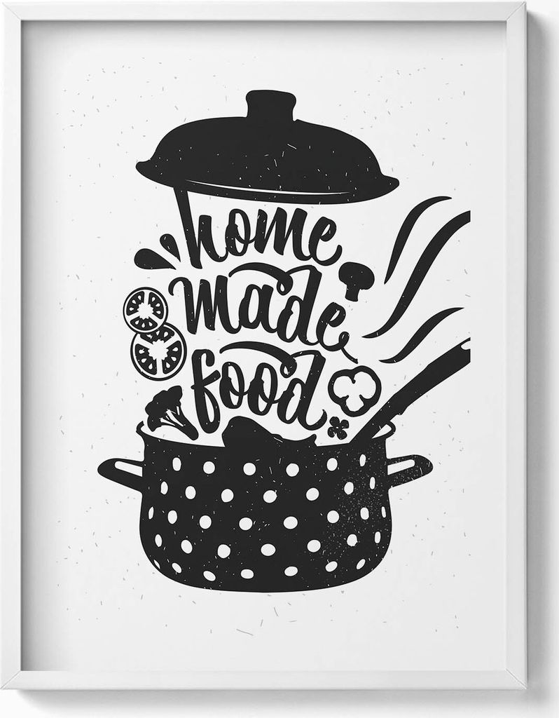 Hausgemachtes Essen - Schriftzug für die Küche– Wandbild mit Rahmen – Gerahmtes Bild – Wanddekoration – 60x80 cm – Weiß Rahmen