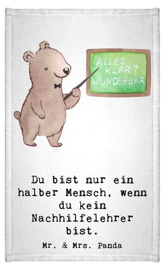 Mr. & Mrs. Panda Handtuch Nachhilfelehrer Herz - Weiß - Geschenk, Klein, Nachhilfeunterricht, Frotteetuch, frottierhandtuch, Witzig, Lustig, Gäst...