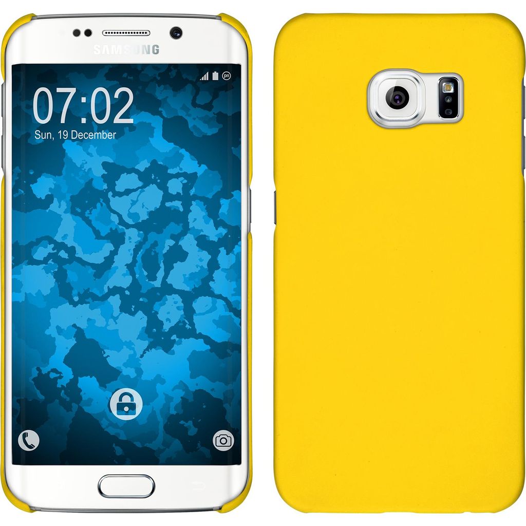 PhoneNatic Case kompatibel mit Samsung Galaxy S6 Edge - Hülle gelb gummiert Hard-case + flexible Folie