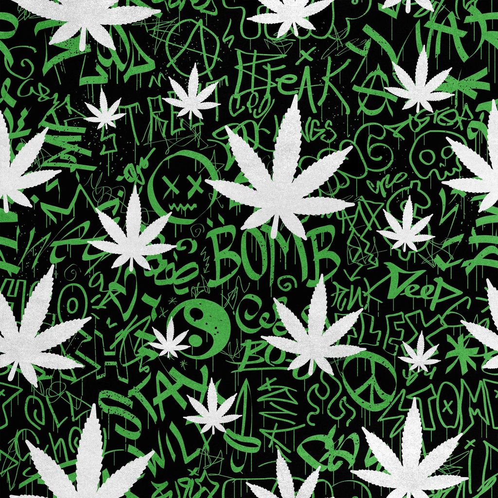 Royal Samt Stoff Polyester Zum Nähen - Motiv Cannabisblatt für Graffiti