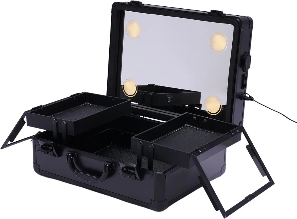 Organisateur de cosmétiques miroir LED 4 lampes en ABS antichoc noir mat