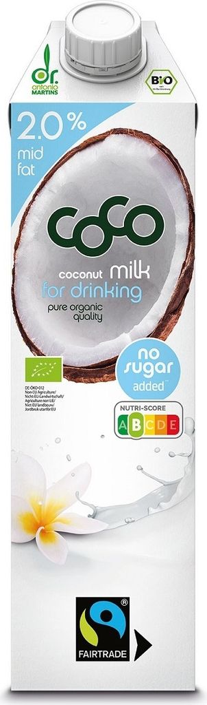 Kokosmilch – Kokosgetränk Mit 2 % Fettgehalt, Ohne Zuckerzusatz, Fairtrade-Bio, 1 L – Coco (Dr Martins)