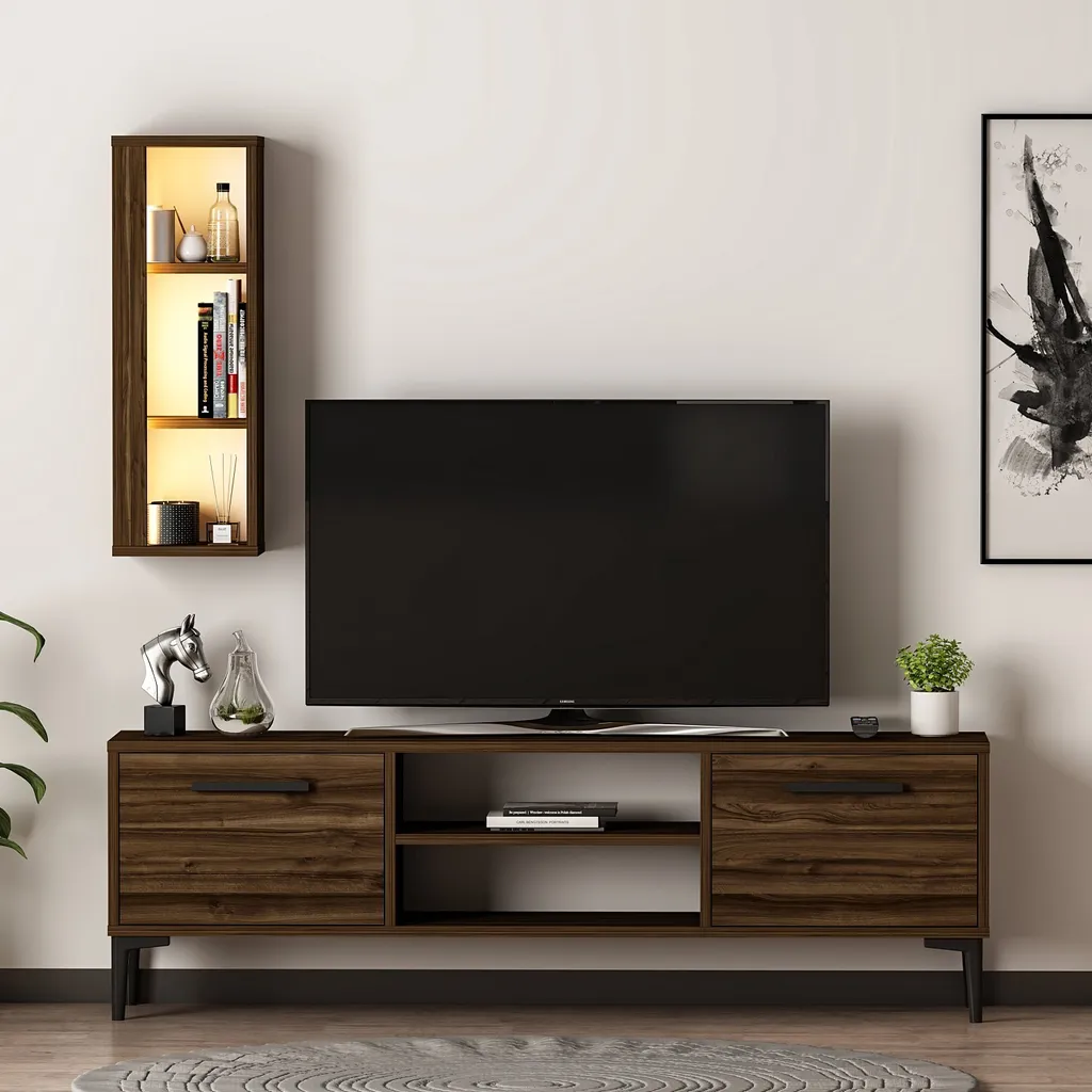Skye Decor Bien Meuble TV en Noyer 150 cm - Panneaux Mélaminés de Qualité