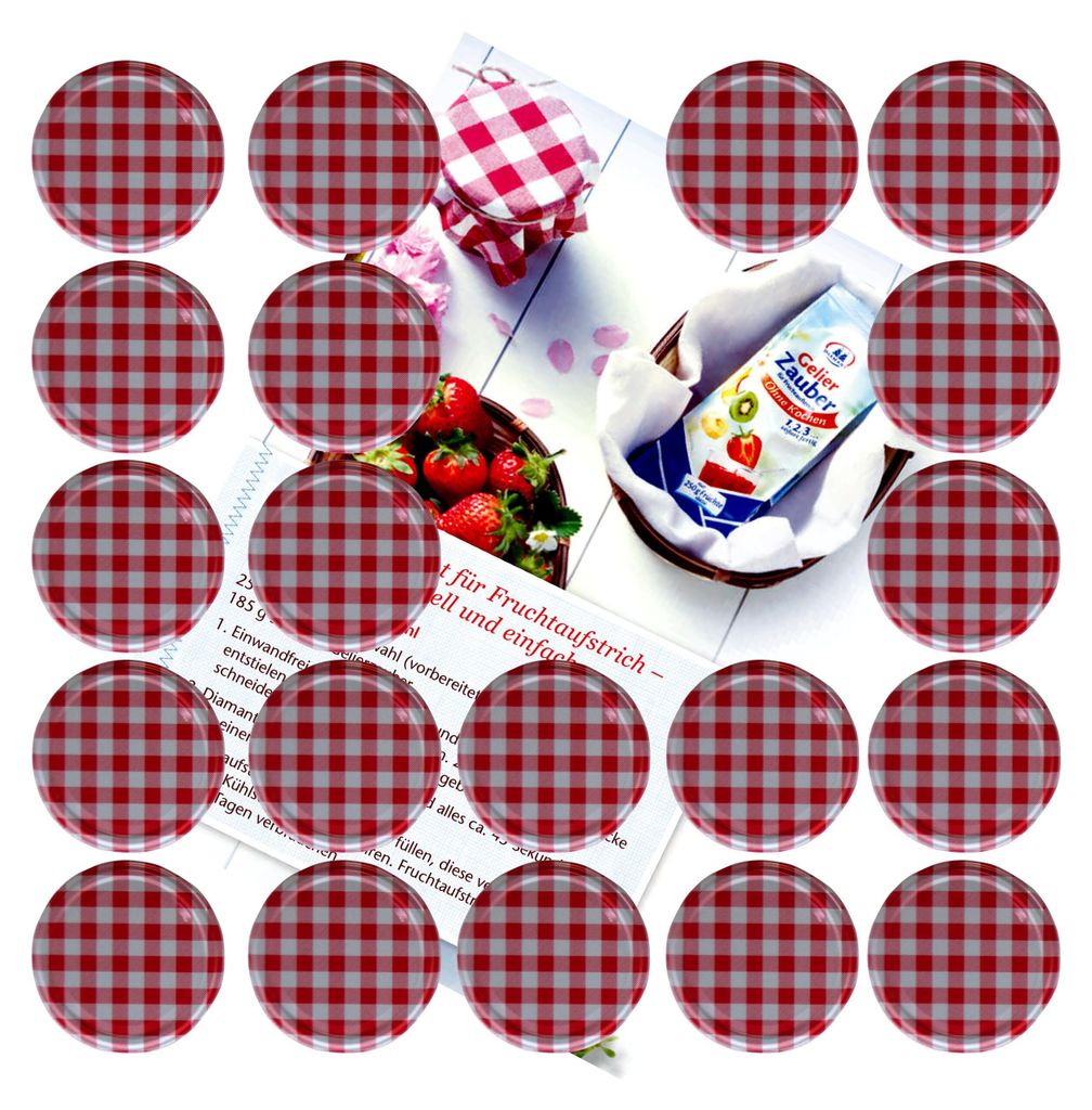 20er Set Deckel To 66 rot kariert passend für 125ml Gläser Produktbild 