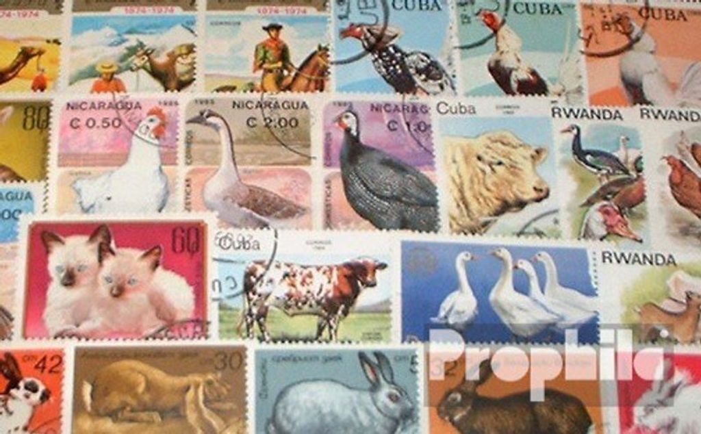 Briefmarken Motive 100 verschiedene Haustiere Marken