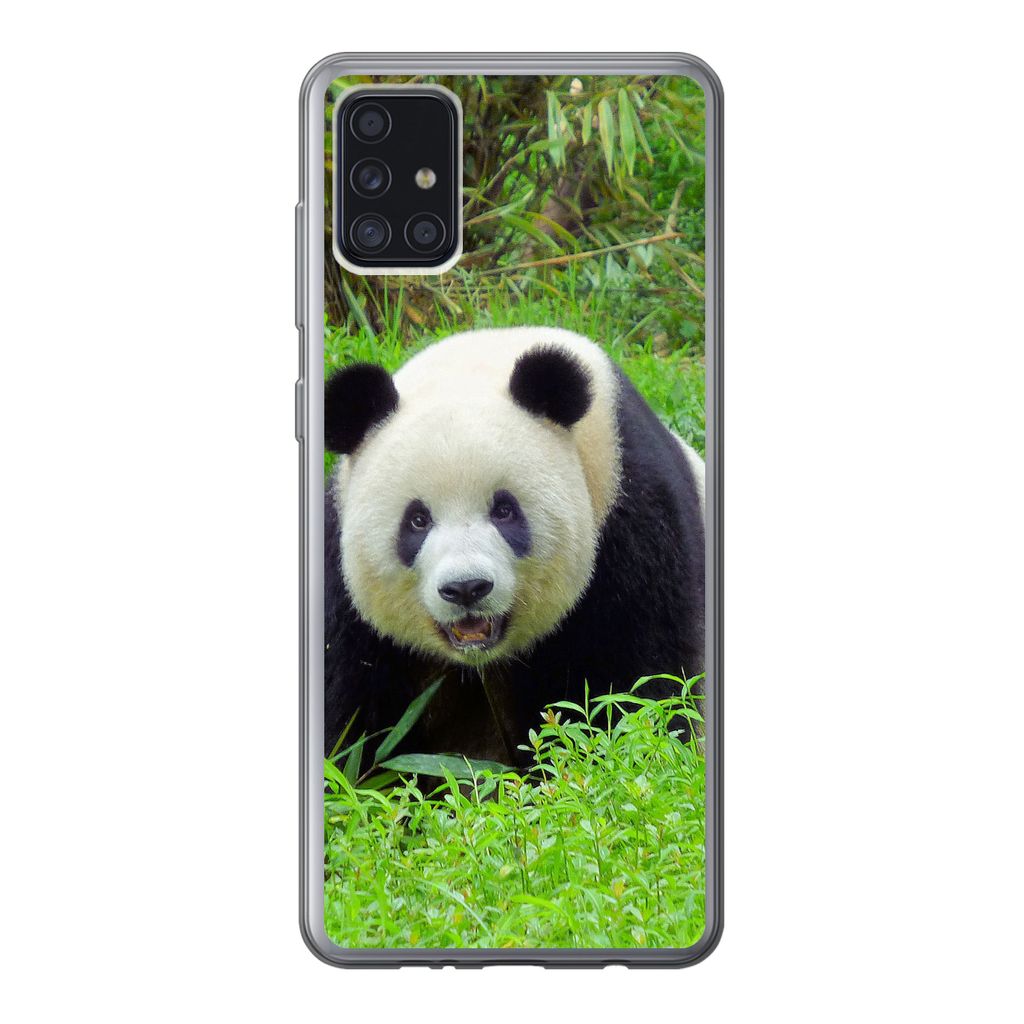 MuchoWow Handyhülle Schutzhülle Hülle für Samsung Galaxy A52 5G Panda - Gras - Tier Silikon Softcase Handy Hülle - Umschlag