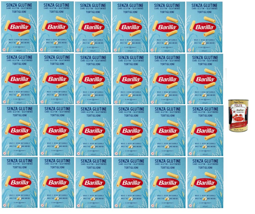 Barilla Glutenfrei Tortiglioni – 24 x 400 g (9,6 kg) | Mais & Reis, vegan & laktosefrei, al dente in 10 Min., italienische Pasta Vorratspack + It...