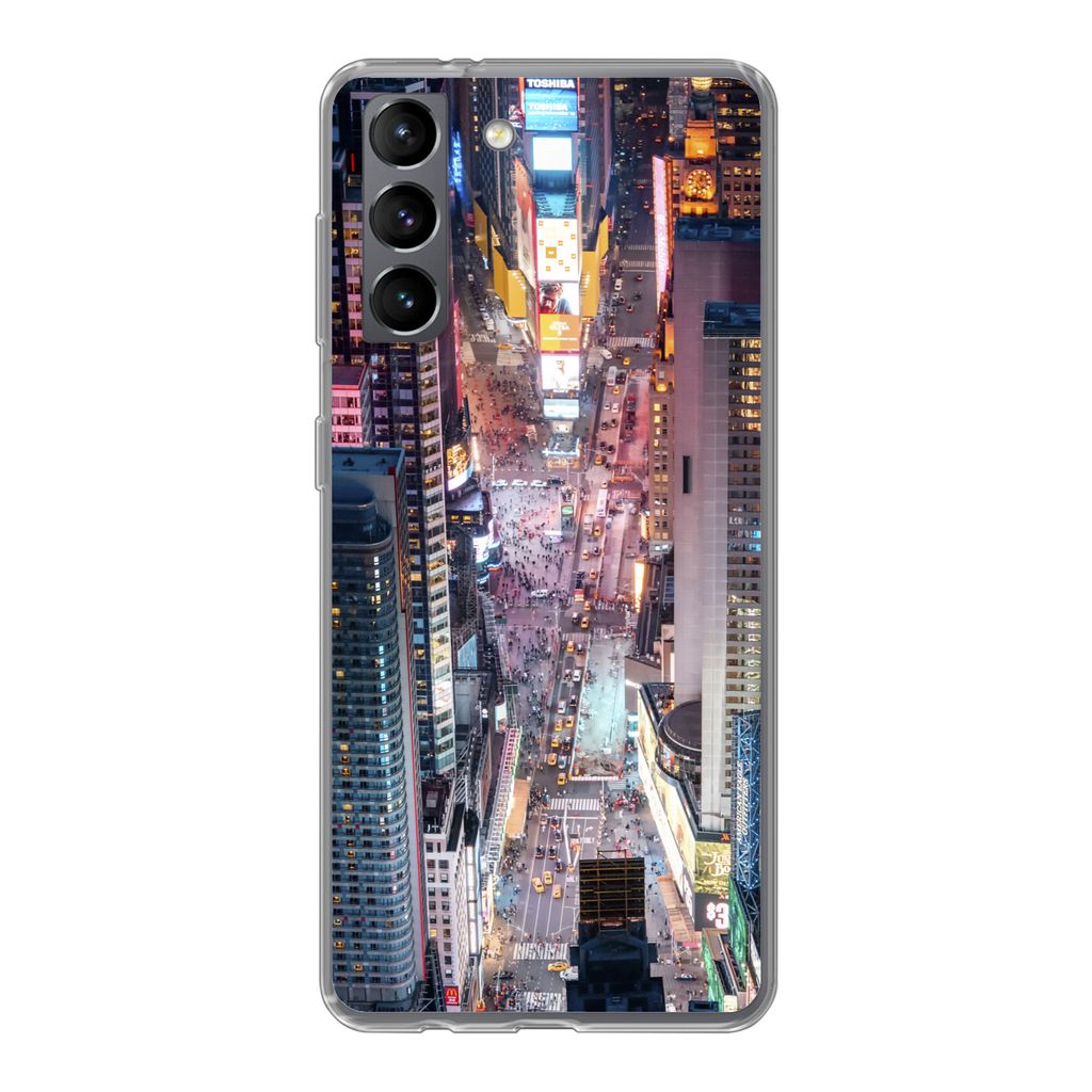MuchoWow Handyhülle Schutzhülle Hülle für Samsung Galaxy S21 Blick von oben auf den Times Square in New York Silikon Softcase Handy Hülle - ...
