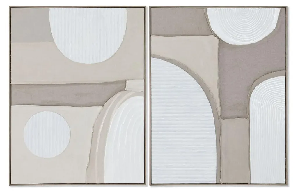 Tableau Home Esprit Blanc Beige Abstrait Scandinave 62x82 cm - Lot de 2