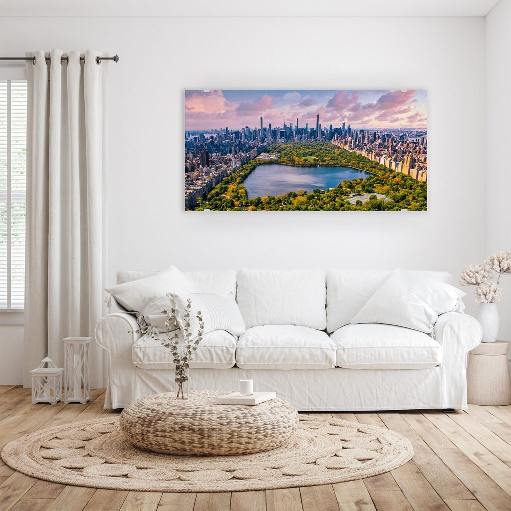 Glasbild Wandbild Central Park Luftaufnahme 80x40cm in XXL für Wohnzimmer, Schlafzimmer, Badezimmer, Flur