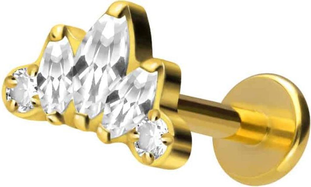 Ohrpiercing, Nasenpiercing Titan Labret mit Innengewinde LOTUSBLÜTE Gold Stablänge: 7mm | Stabstärke: 1,2mm