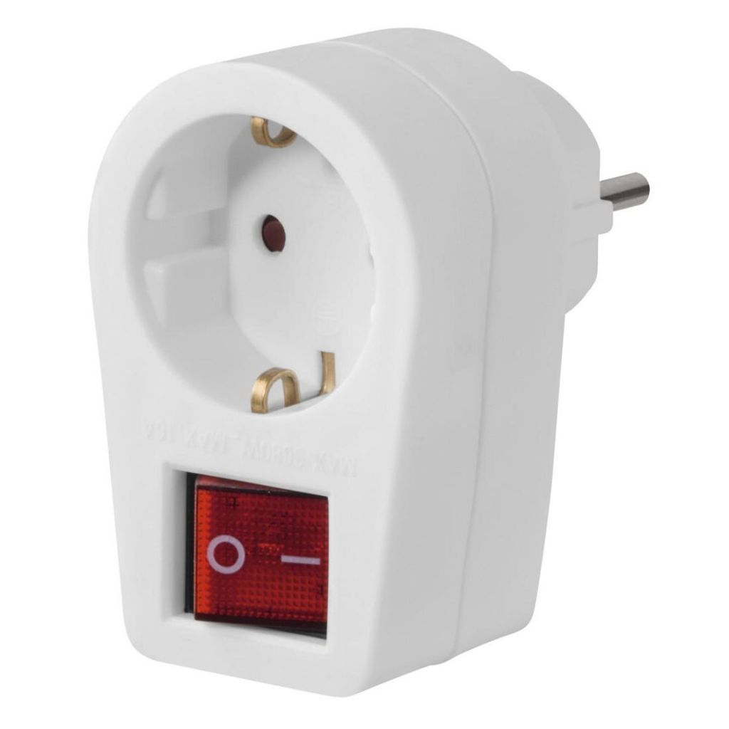 Steckdosenadapter, Schutzkontakt-Steckdose, 2-poliger Schalter, Weiß (00223213)