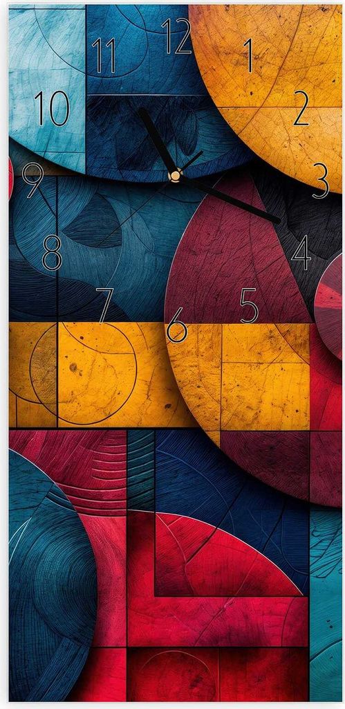 Wanduhr aus Glas mit Motiv Bunte Kreise- 30 x 60 cm - inkl. Aufhängesystem