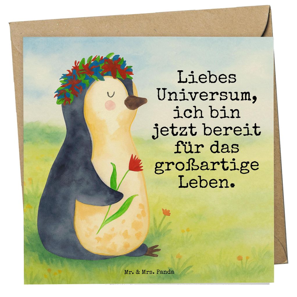 Mr. & Mrs. Panda Glückwunschkarte Pinguin Blumen Design - Weiß - Geschenk, faltkarte, anlasskarte, doppelkarte, Grußkarte, Leben, Positiv, Ziele...