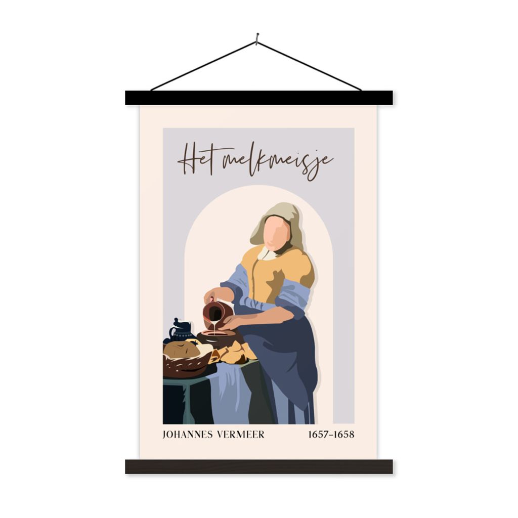 MuchoWow Textilposter Milchmädchen - Blau - Licht - Alte Meister 40x60 cm mit schwarzem Rahmen - Wanddekorationen