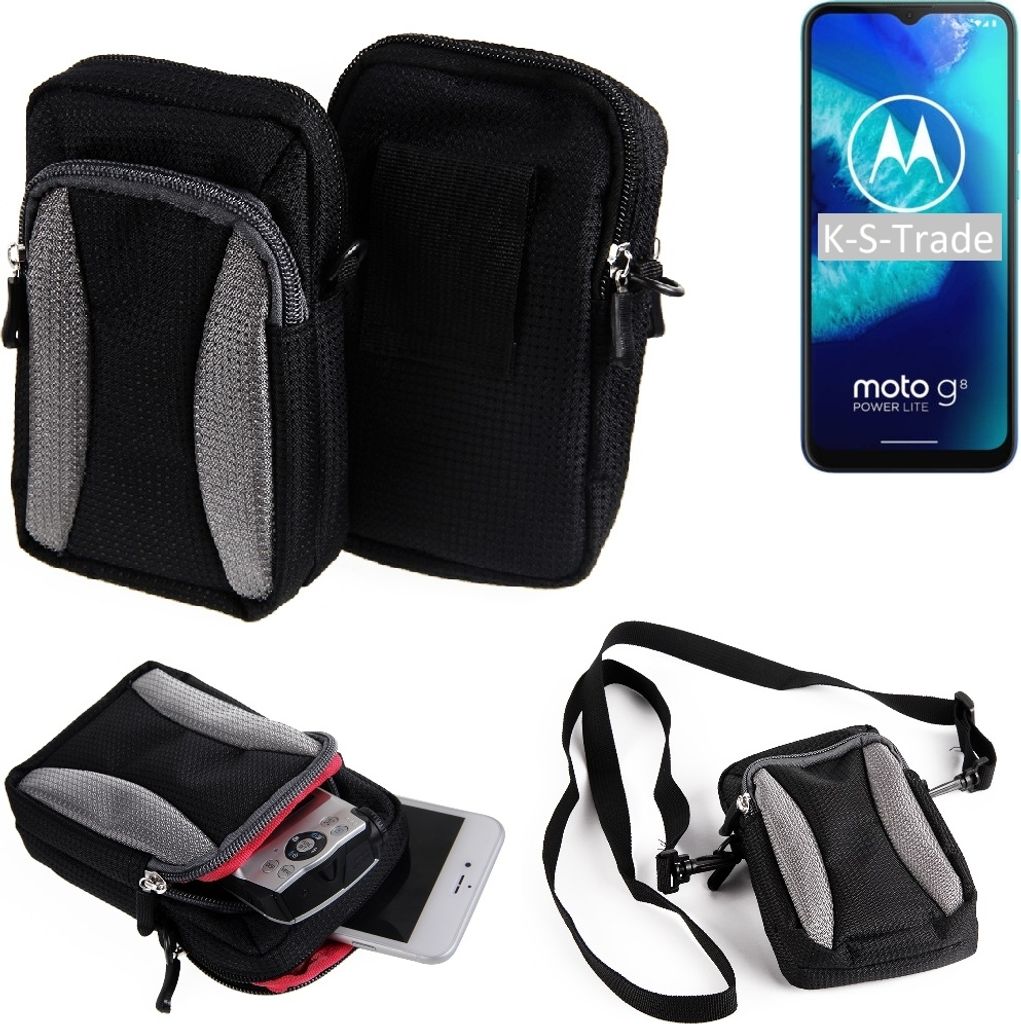 K-S-Trade Holster Schutz Hülle kompatibel mit Motorola Moto G8 Power Lite Handy Hülle Gürteltasche Umhängetasche mit Zusatzfach schwarz
