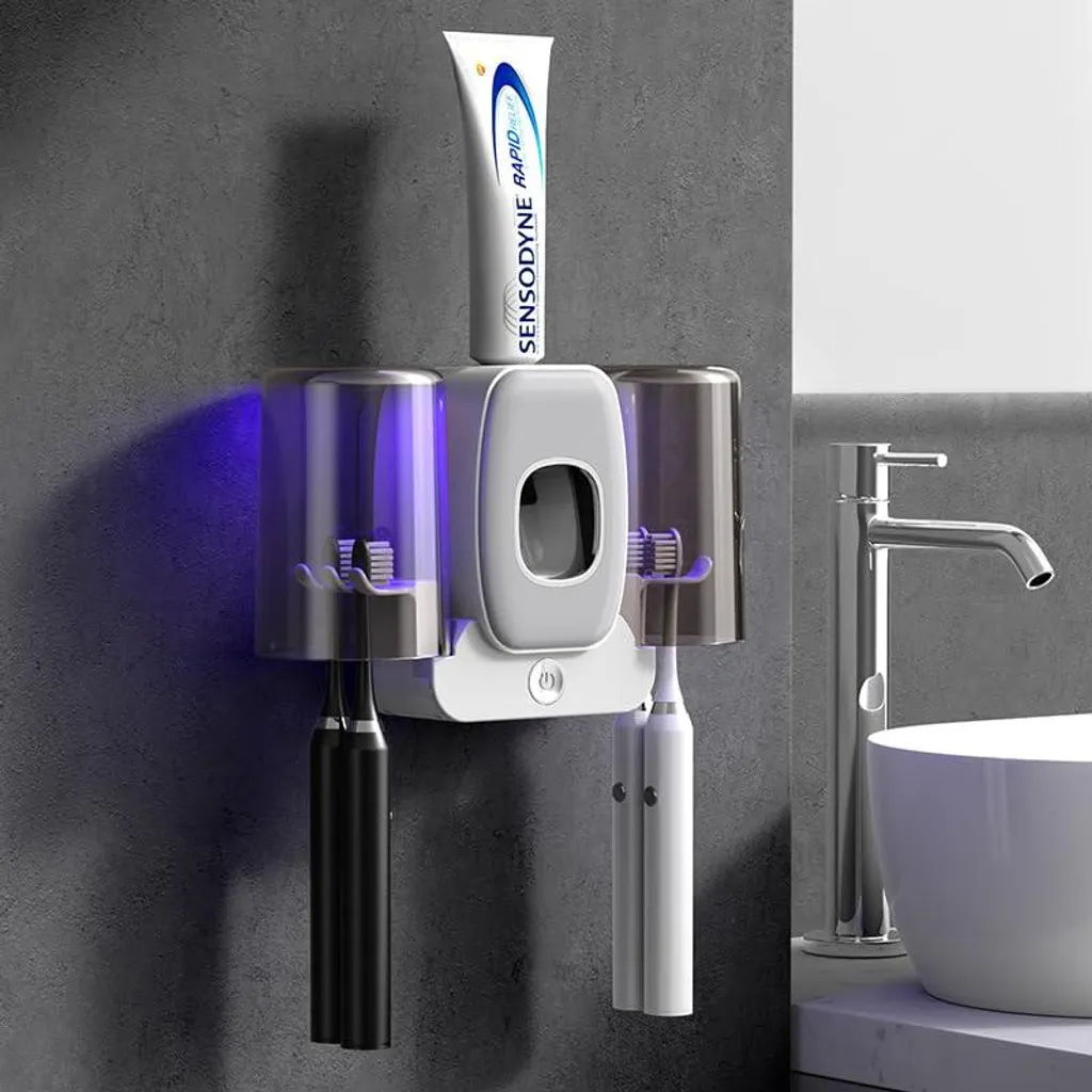 Stérilisateur UV brosse à dents mural avec séchage et ventilateur blanc