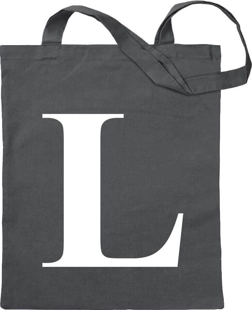 Kiwistar - Baumwolltasche - stahlgrau - Buchstabe L - Alphabet - Tragetasche Stoffbeutel Umhängetasche Langer Henkel
