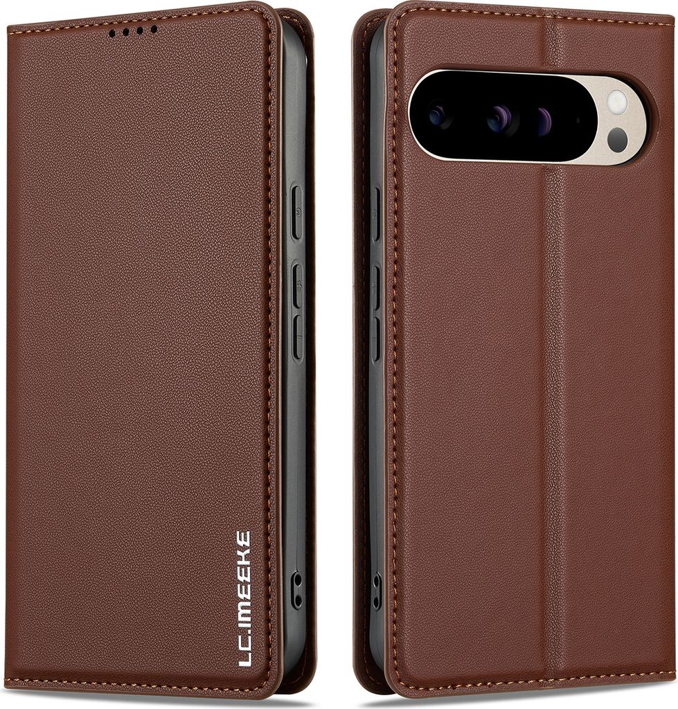 Handyhülle für Google Pixel 9 Pro XL, Magnetische Flip Leder Hülle mit Kartenfach und Standfunktion Braun