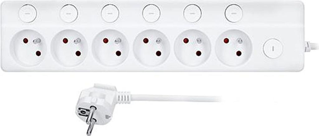 Solight 6z Verlängerungskabel, 3m, 3 x 1mm2, weiß, 6+1 Schalter