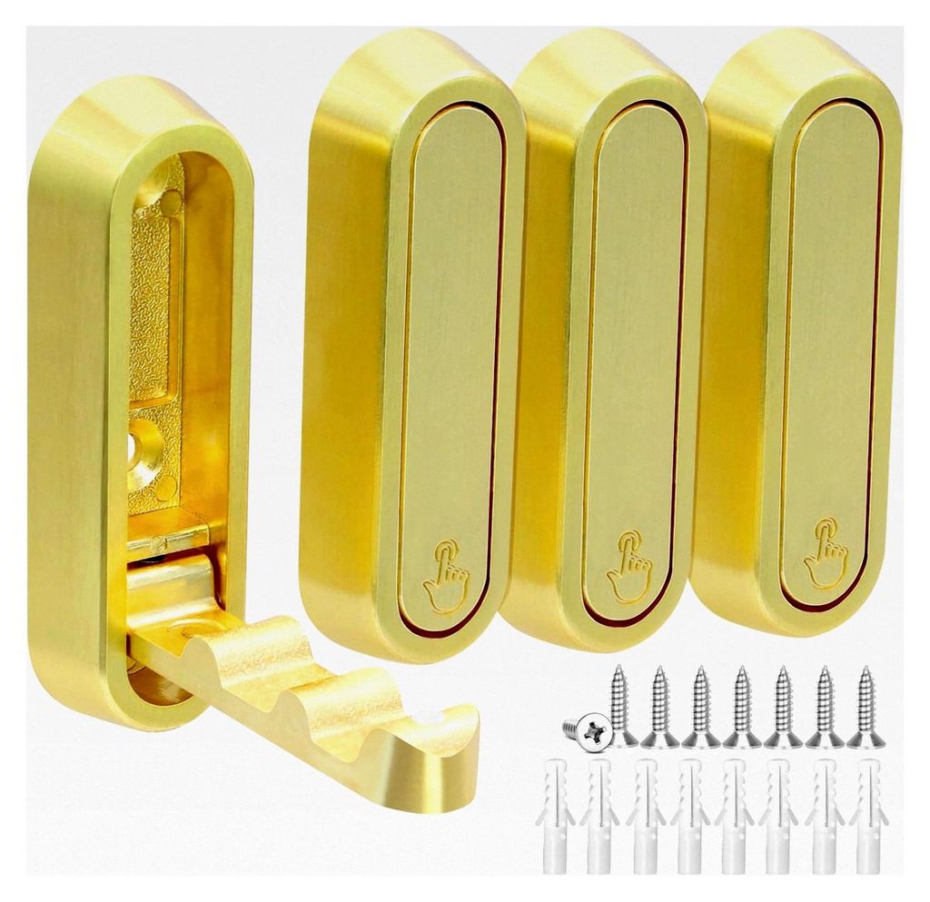 4 Stück Klapphaken Gold Wandhaken Faltbare Garderobenhaken für Kleiderschrank Bad Küche