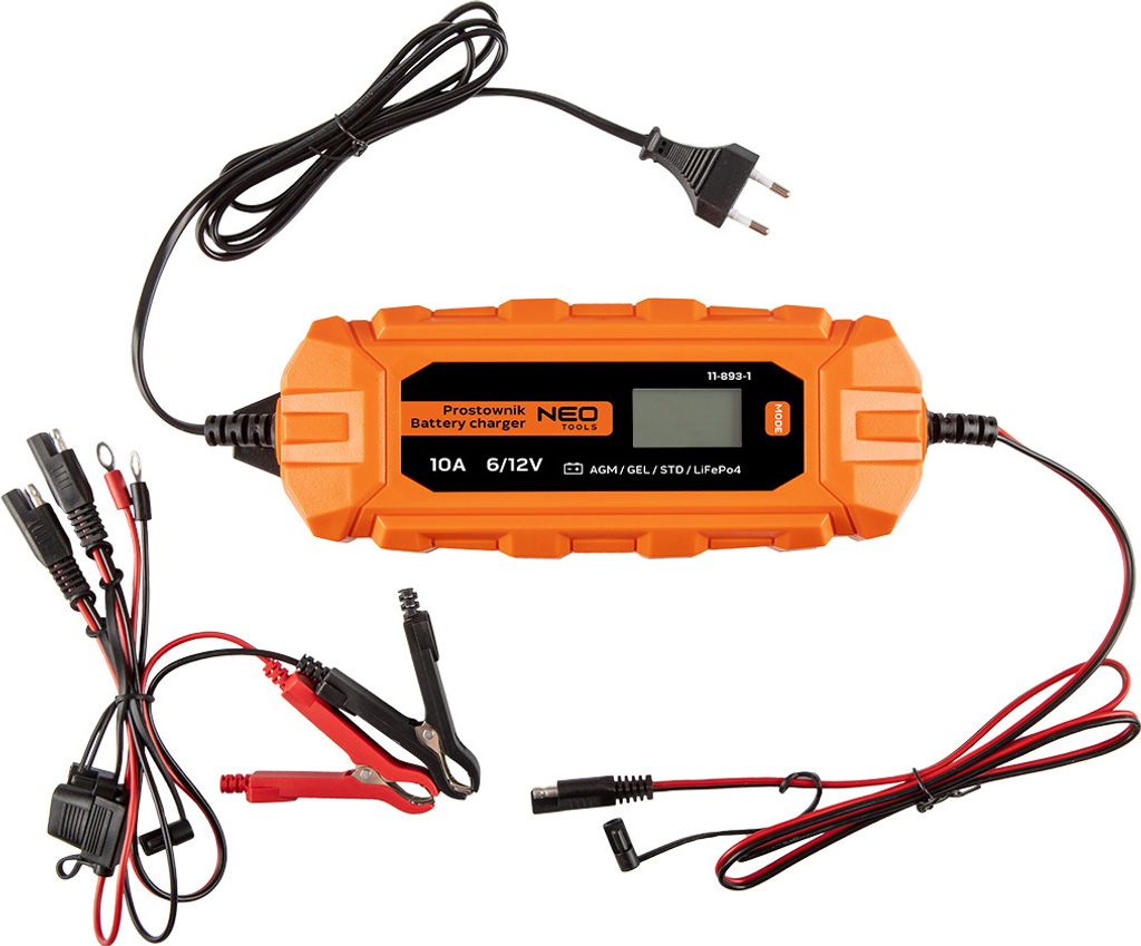 NEO TOOLS Automatik Ladegerät - Ladegerät Auto Und Motorrad Mit LCD-Anzeige 10A/160W, 3-200AH