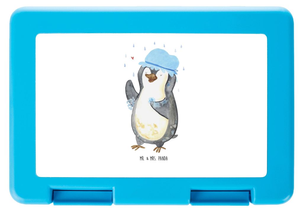 Mr. & Mrs. Panda Bento Box Pinguin Duschen - Weiß - Geschenk, Snackbox, Brot Aufbewahrungsbox, Baden, Bentobox, Vesperbox, Singen, Duschkonzert, D...