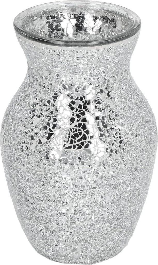 Mosaik-Blumenvase - Silber Crackle Glas - Wohnkultur - Tischmittelstücke - Moderne Geschenke für Zuhause - Feiertags- und Jubiläumsfeier - 20cm ...