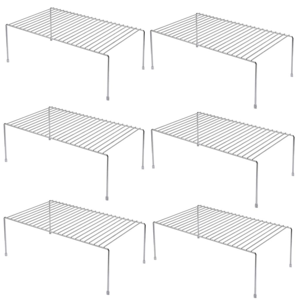 Küchenschrank-Organizer, Set mit 6 großen (40 x 24 cm) Edelstahl-Drahtregalen für Gewürze, Schränke, Arbeitsplatten und Küchenutensilien (Chrom)