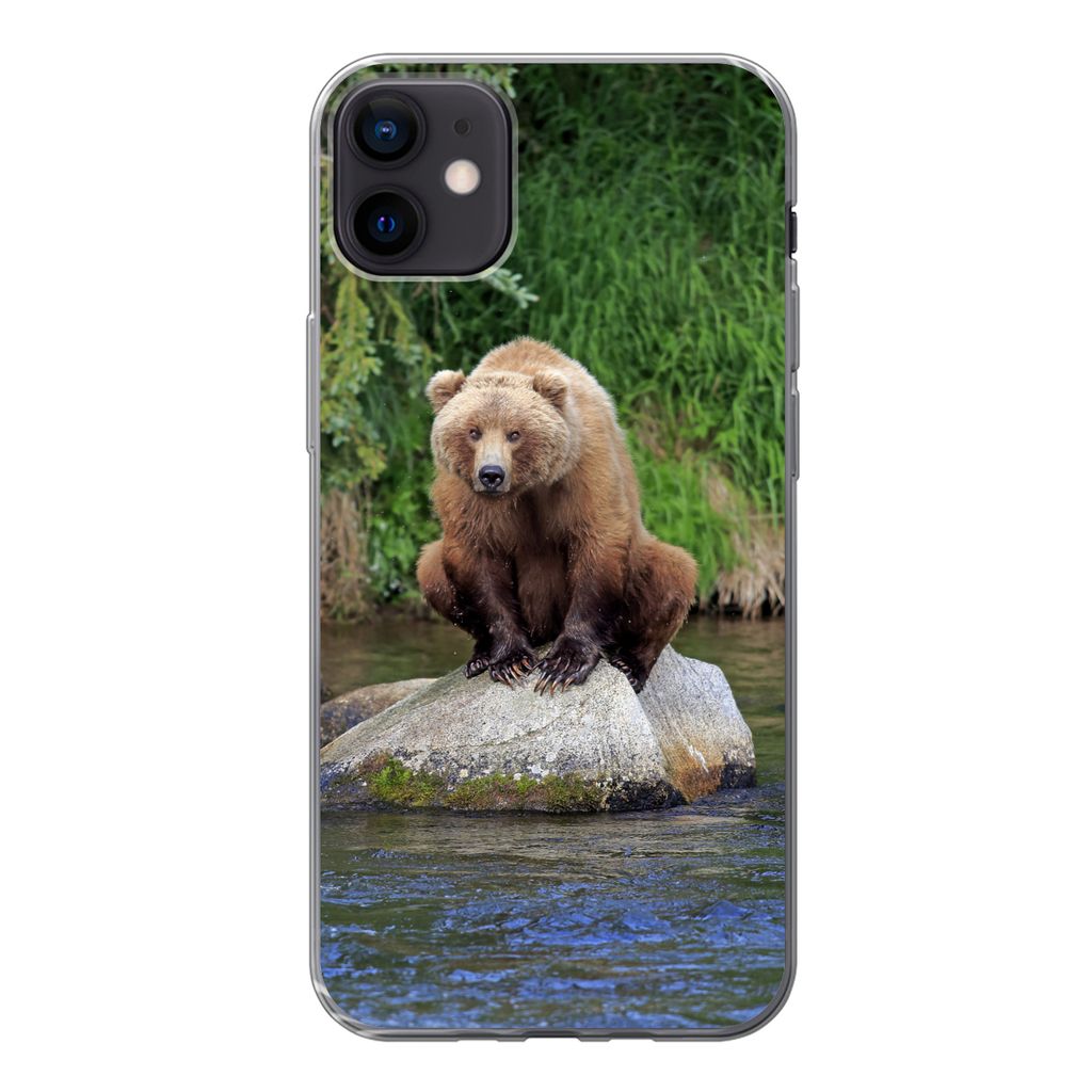 MuchoWow Handyhülle Schutzhülle Hülle für iPhone 12 mini Bär - Stein - Tier Silikon Softcase Handy Hülle - Bild