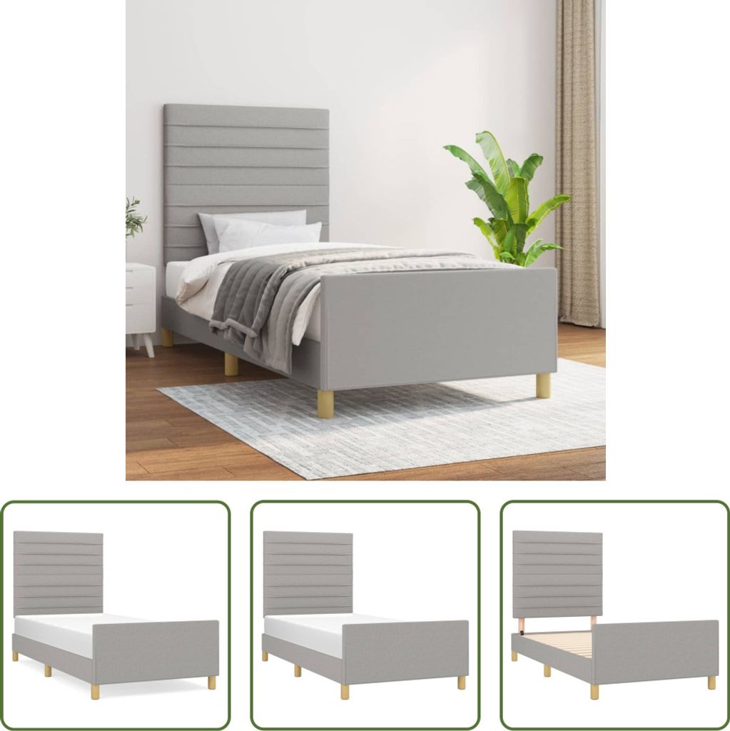 The Living Store Bettgestell mit Kopfteil Hellgrau 90x200 cm Stoff